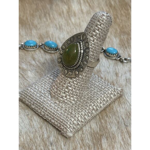 Native American SW Sterling Silver emerald valley Turquoise Ring Adj💚Stamped - Picture 9 of 11